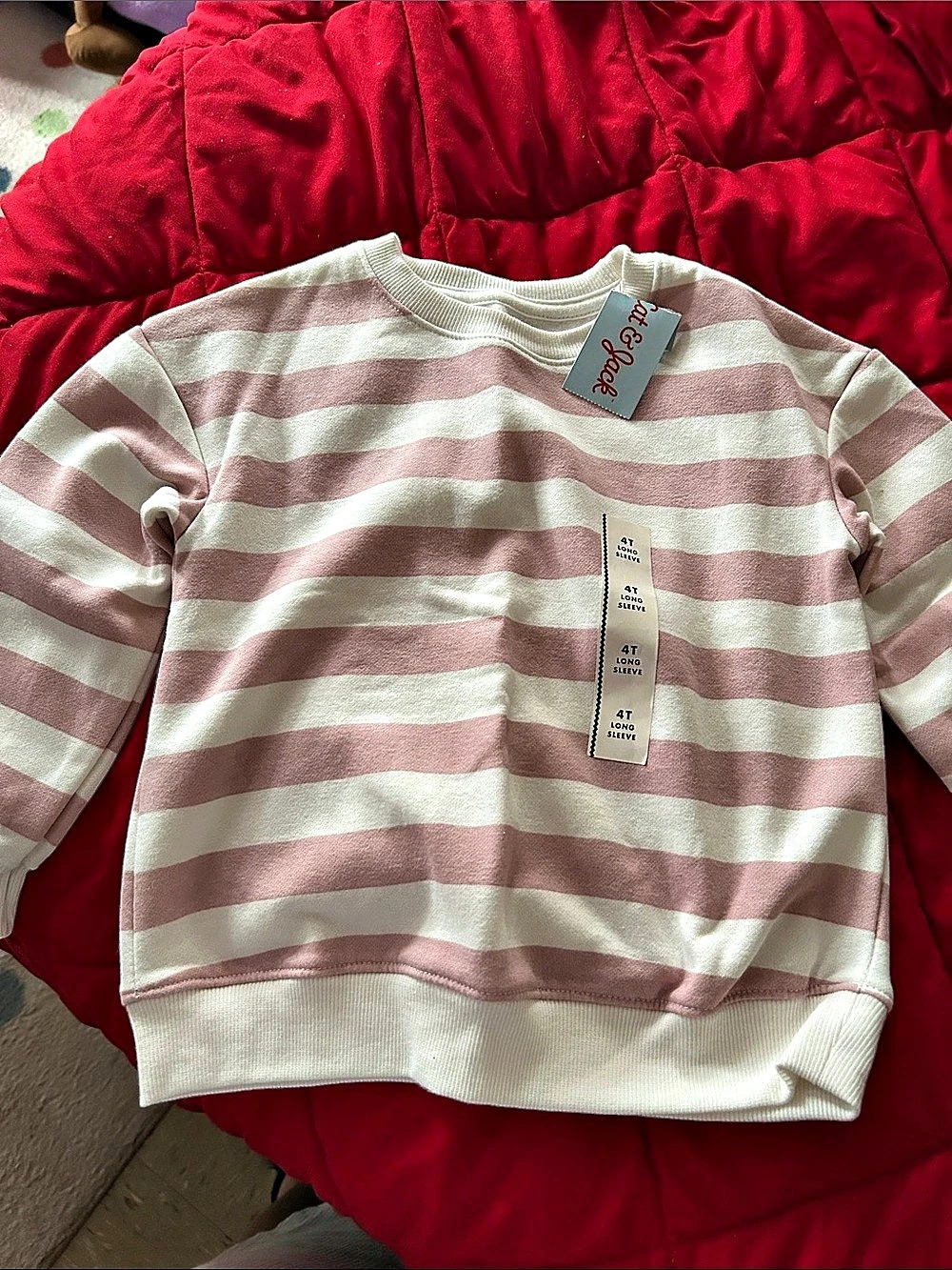Cat & Jack Kids Striped Sweatshirt in Pink & White Size 4T NWT